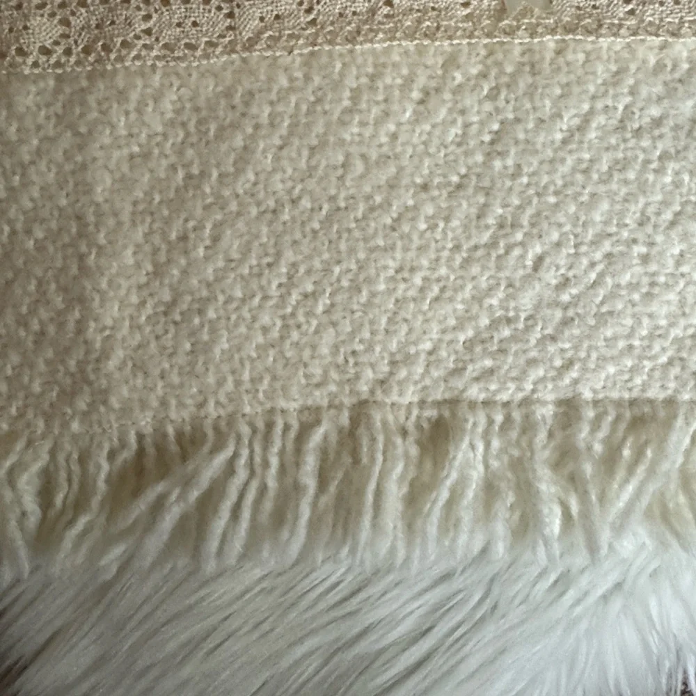 Irish baby blanket by Branigan Weavers Cream color with lace and satin bows